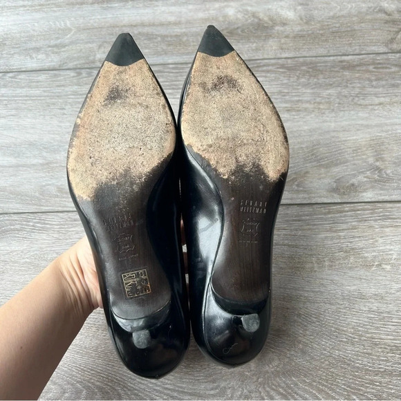 Stuart  Weitzman Black Leather Kitten Heel Pumps Made in Spain - Picture 10 of 15